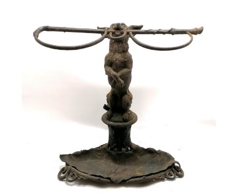 Coalbrookdale antique cast iron stick stand in the form of a dog with whip in mouth - detachable 'leaves' pan regd 85297 (188