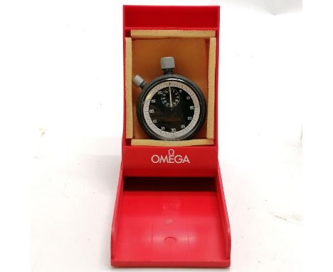 Omega vintage stopwatch with lap timer REF 201 (50mm case) in original red hard plastic case &amp; running and start / stop &