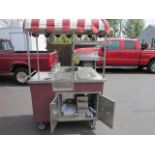 Coffee Cater Concession Cart with Side Cash Register, LED Lights, Shelving, Canopy, Paper Cup