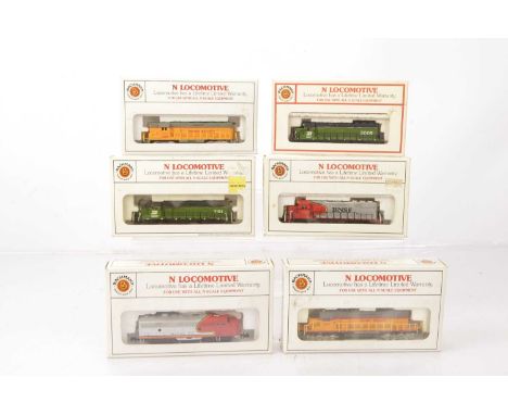 Bachmann American Outline Diesel Locomotives (6), six boxed examples, GP40, 51-635-03 Burlington Northern 2005, 51-635-02 San