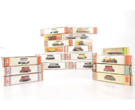 N Gauge British and Continental Outline Goods Wagons (19), in various  liveries boxed Lima, examples, tank wagons (2), vans (