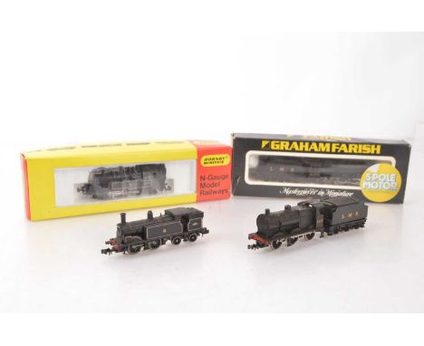 N Gauge Steam Locomotives, boxed Graham Farish 1901 Class 8F 8177 locomotive with tender in LMS black, boxed Hornby Minitrix 