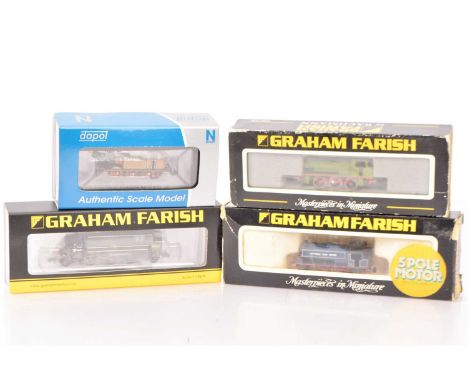 Graham Farish and Dapol N Gauge Steam Tank Locomotives, all four cased with card sleeves, Dapol 2S-012-015 Terrier A1X 32635 