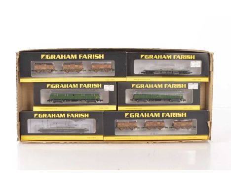 Graham Farish by Bachmann N Gauge Goods Wagons and Luggage Vans (6), all boxed, 374-631A BR green luggage vans (2), 373-270 t