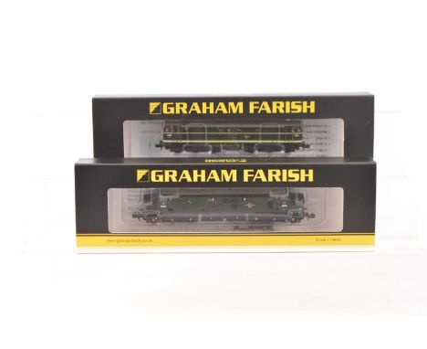 Graham Farish by Bachmann N Gauge Diesel Locomotives, both cased with card sleeves, 371-453A Class 37/0 D6890 and 371-111A Cl