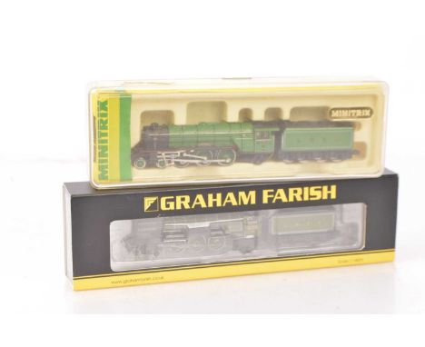 Minitrix and Graham Farish By Bachmann N Gauge Steam Locomotives with Tenders, both cased Graham Farish with card sleeve, Min