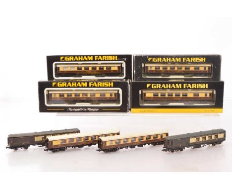 N Gauge Pullman Coaching Stock (8), Graham Farish by Bachmann, boxed, 374-200B Falcon, 374-220 Eagle, 3740220A Magpie, 374-23