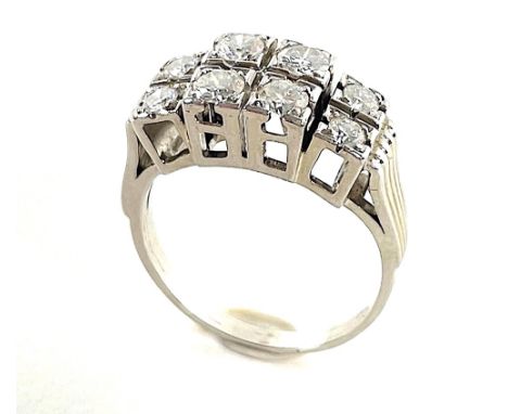 Ring 585 / WG / 5,4 g; 8 Brillanten ca. 1,10 ct Tw vsi; RG: 56. Zustand: 3+