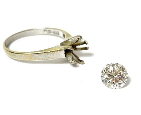 Ring 585 WG / 2,2 g, Diamand im Brillantschliff (lose) 1,06 ct I vsi, Durchmesser: ca. 6,41 bis 6,47 mm, Höhe: ca. 4,15 mm. Z