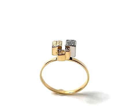 LAPPONIA Diamond Turret Ring 750 GG/WG / 3,0 g, 1 Brillant ca. 0,10 ct; RG: 57. Zustand: 2-