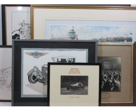 MOTORING INTEREST, photographic and other prints including K PETRE photograph driving a S/C Austin with signature above, 26 x