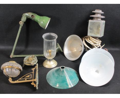 VINTAGE LIGHTING ETC, a mixed group including a converted coaching lamp by Limehouse Lamp Co, heavy gauge anglepoise, cast br