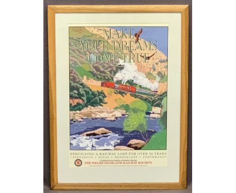 DAVID GROSVENOR print - The Welsh Highland Railway Society 'Make your Dreams Come True', mounted and framed, 58 x 40cms