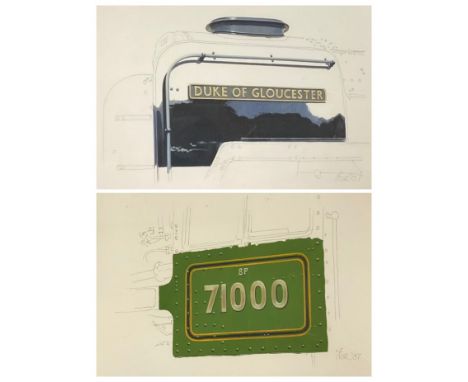 IFOR PRITCHARD (of Porthmadog) pencil and watercolours (2) steam engine scenes - 1.  'The Smoke Stack and Name Plate of The D