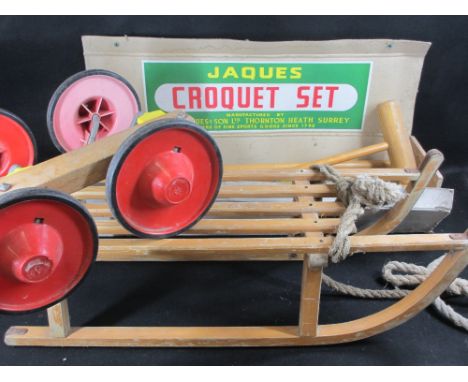 VINTAGE &amp; LATER TOYS &amp; GAMES to include a Jaques croquet set, child's sledge and a stand-on pedal cart