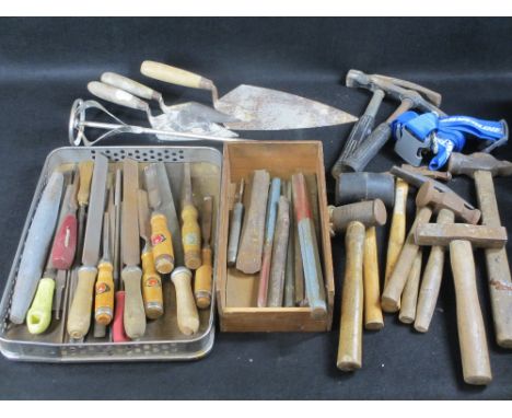 VINTAGE &amp; LATER HAND TOOLS to include various hammers, chisels, files ETC