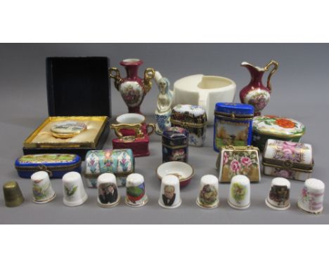 PORCELAIN &amp; ENAMEL PILL BOXES, Limoges cabinet porcelain, decorative thimbles, ETC, a mixed quantity along with a Royal W