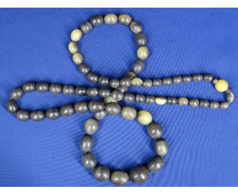 VINTAGE HORN BEAD NECKLACE - of 68 graduated beads, 23mm x 20mm the largest, 56cms L