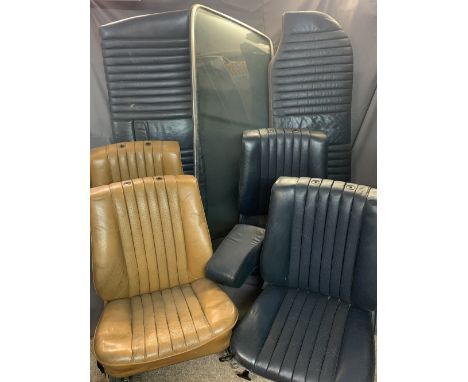 VINTAGE CAR SEATS - a quantity, 1984 Mercedes 300, along with a chrome edged windscreen, 150cms W with slight curve, 69cms H