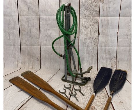 BOATING EQUIPMENT, a quantity to include a pair of Sutton racing blades, 295cms L, a pair of standard wooden oars, 182cms L, 