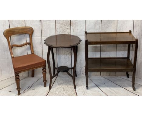 VINTAGE FURNITURE PARCEL (3) to include a shaped top Edwardian table with under tier shelf, 73cms H, 56cms diameter top, a tw