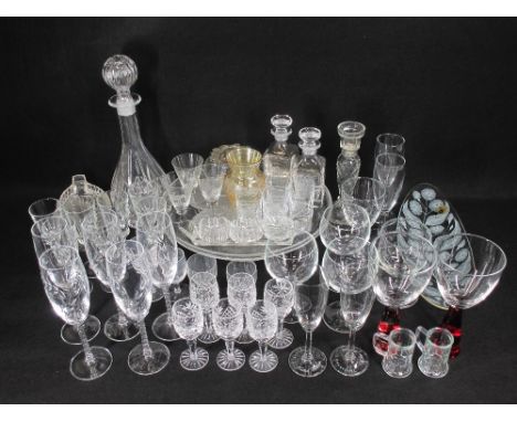MIXED VINTAGE &amp; LATER GLASSWARE within three boxes to include twist stem flutes, animal etched drinking glasses ETC