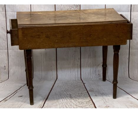 VINTAGE OAK PEMBROKE TABLE, twin flap with twin end drawers, on turned supports, 71.5cms H, 90cms L, 48cms W (closed)