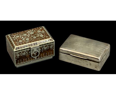 SILVER CIGARETTE BOX &amp; ONE OTHER - Birmingham 1919, maker George Unite, engine turned decoration to the top with central 