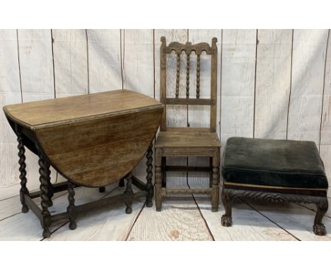 ANTIQUE &amp; LATER FURNITURE PARCEL (3) to include a cushion top carved stool on ball and claw feet, 38cms H, 65cms W, 62cms