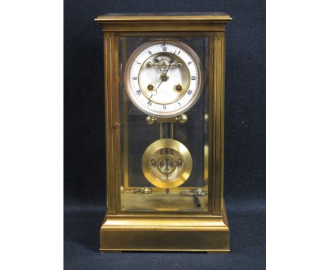 LEROY &amp; FILS, PARIS BRASS &amp; BEVELLED GLASS CASED MANTEL CLOCK, the dial set with Roman numerals, twin wind apertures 