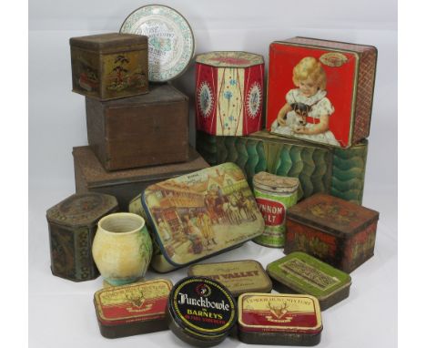 VINTAGE TINS &amp; BOXES and a Radford pottery hand painted vase