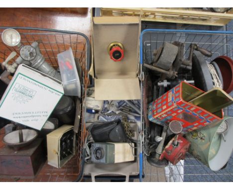 ACETYLENE &amp; OTHER VALVES, amp and other meters, antique tabletop knife grinder and other interesting items