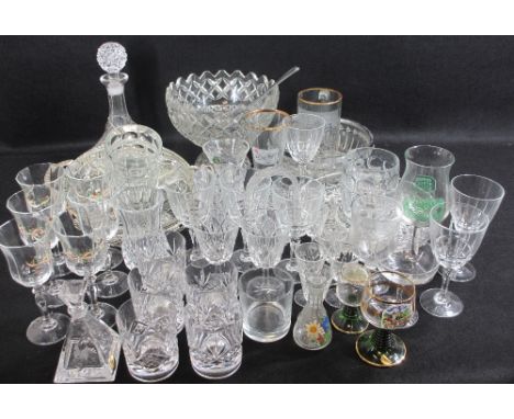 VINTAGE &amp; LATER GLASSWARE, three boxes to include a Welsh Royal Crystal conical scent bottle and stopper, hobnail ship's 
