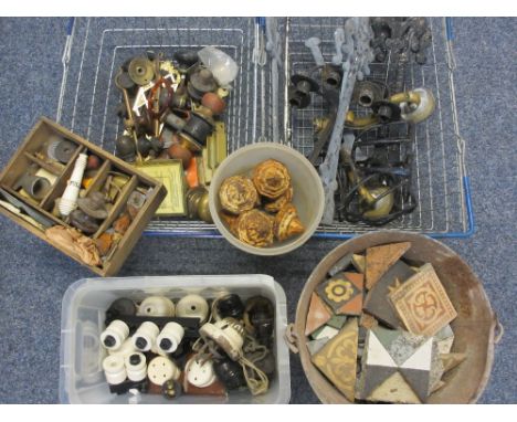 VINTAGE FLOOR TILE SHARDS HOUSEHOLD FIXTURES &amp; FITTINGS, cast door false hinges, ETC