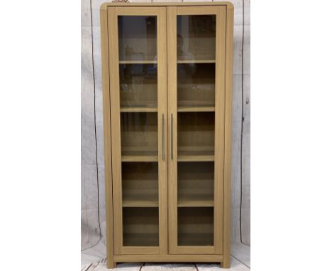 ULTRA MODERN LIGHT WOOD GLAZED TWO DOOR DISPLAY CABINET - 190cms H, 90cms W, 41cms D