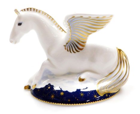 A Royal Crown Derby porcelain Pegasus paperweight, first of a pair of Mythical Beasts exclusive to Govier's of Sidmouth, limi