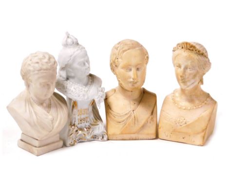 A Goss bust of Victoria, 1896-7 memorial of 60th year of reign of Her Majesty Victoria R.I., a pair of John Borco busts of a 