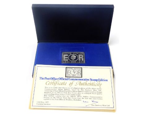 A Danbury Mint silver Post Office special commemorative stamp edition to commemorate the Silver Jubilee, with first day cover