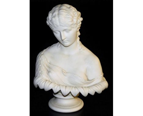 A late 19thC parian porcelain bust of Clytie, on a socle base, unsigned, 29cm high. 