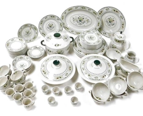 A Royal Doulton Provencal pattern part dinner tea and coffee service, including tureens and covers, meat platter, dinner dess
