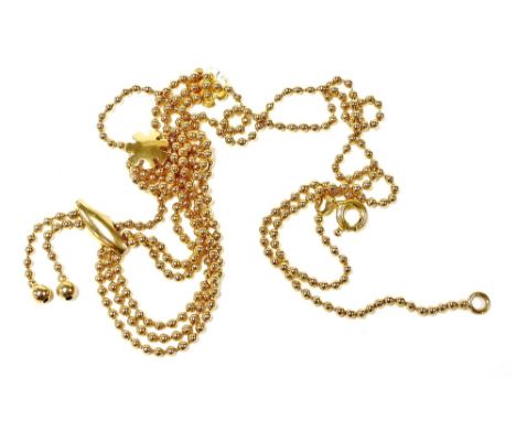 An 18ct gold floral and bead link fringe necklace, on a bolt ring clasp, 8.3g.