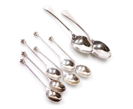 A set of six Danish silver coffee spoons, each with an open crown finial, maker's mark for Dansk Guldindustri, and two furthe