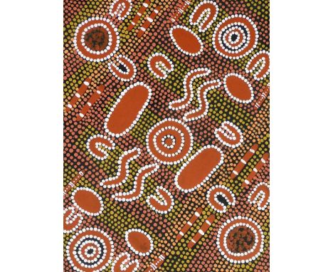 Helen Malbunka. Women Dreaming - Bushtucker, acrylic on canvas, signed verso, 41cm x 32cm, exhibited in the Survey of Aborigi