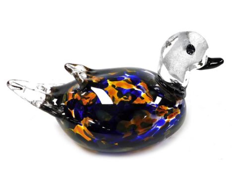 A Caithness glass figure of a duck, boxed, 23cm wide.