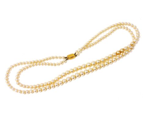 A Ciro two strand simulated graduated pearl necklace, on a 9ct gold clasp.