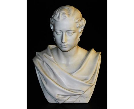 A late 19thC Copeland parian bust modelled as Prince Albert, sculpted by Marshall Wood 1863, impressed Copeland, Crystal Pala