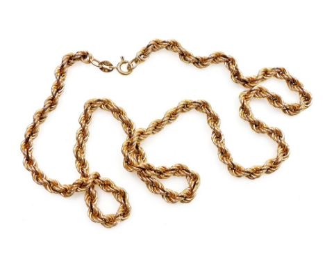 A 9ct gold rope twist neck chain, on a bolt ring clasp, 51cm wide, 10.5g. 