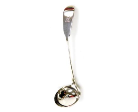 A William IV Scottish silver Fiddle pattern ladle, engraved crest, Edinburgh 1833, 1.01oz.