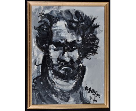 Antoni Sulek - a portrait of the artist, signed and dated, 1974, oil on paper, 54 x 40cms; 12 1/4 x 15 3/4in.