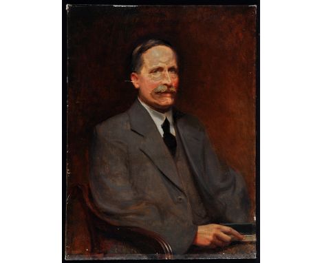 Edward Townsend - a half-length portrait of a gentleman seated in a chair holding a book, signed and dated 1916, oil on canva